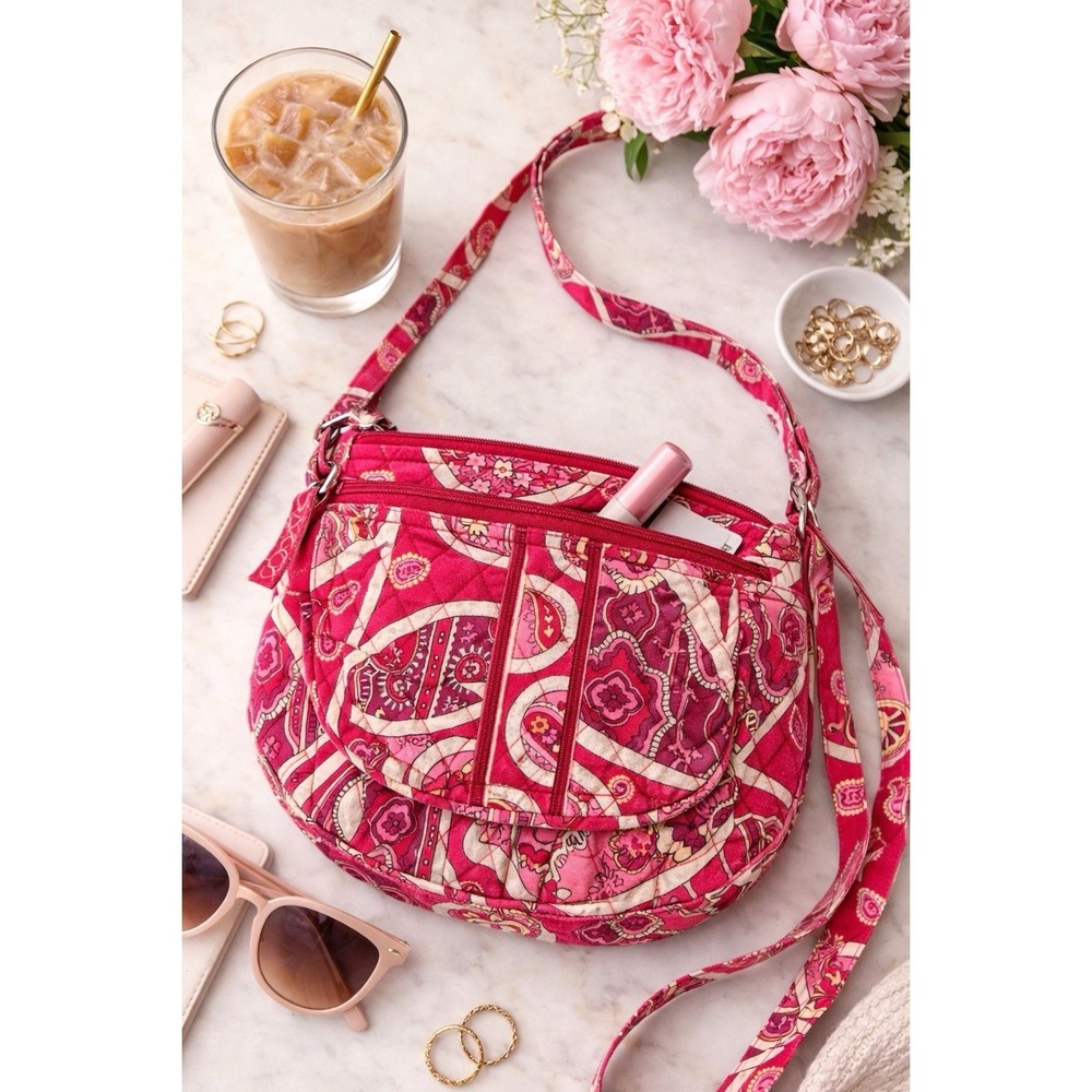 Vera Bradley Red Pink Paisley Crossbody‎ Quilted Bag Y2K